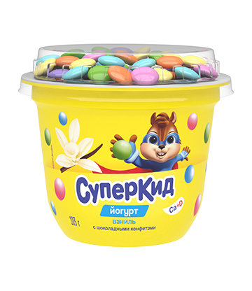 Йогурт СуперКид ваниль и конфеты 2% 103 г