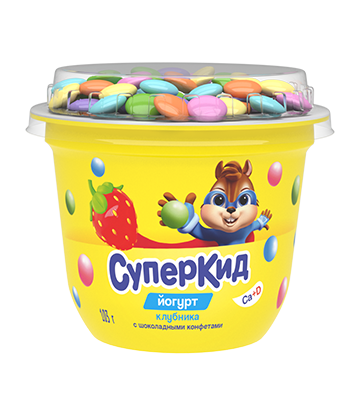 Йогурт СуперКид клубника и конфеты 2% 103 г