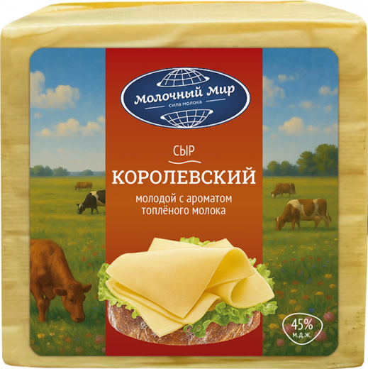 Сыр Королевский молодой с аром. топленого молока Молочный Мир 45% 1,7 кг